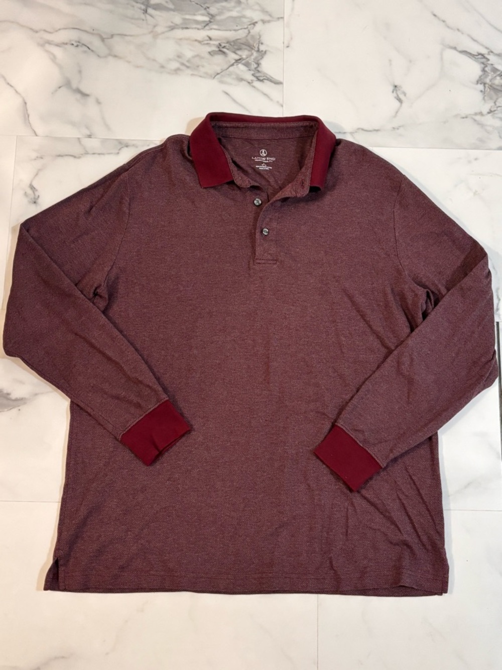 🌲Lands’ End🌲Long-Sleeve Polo Shirt in Burgundy